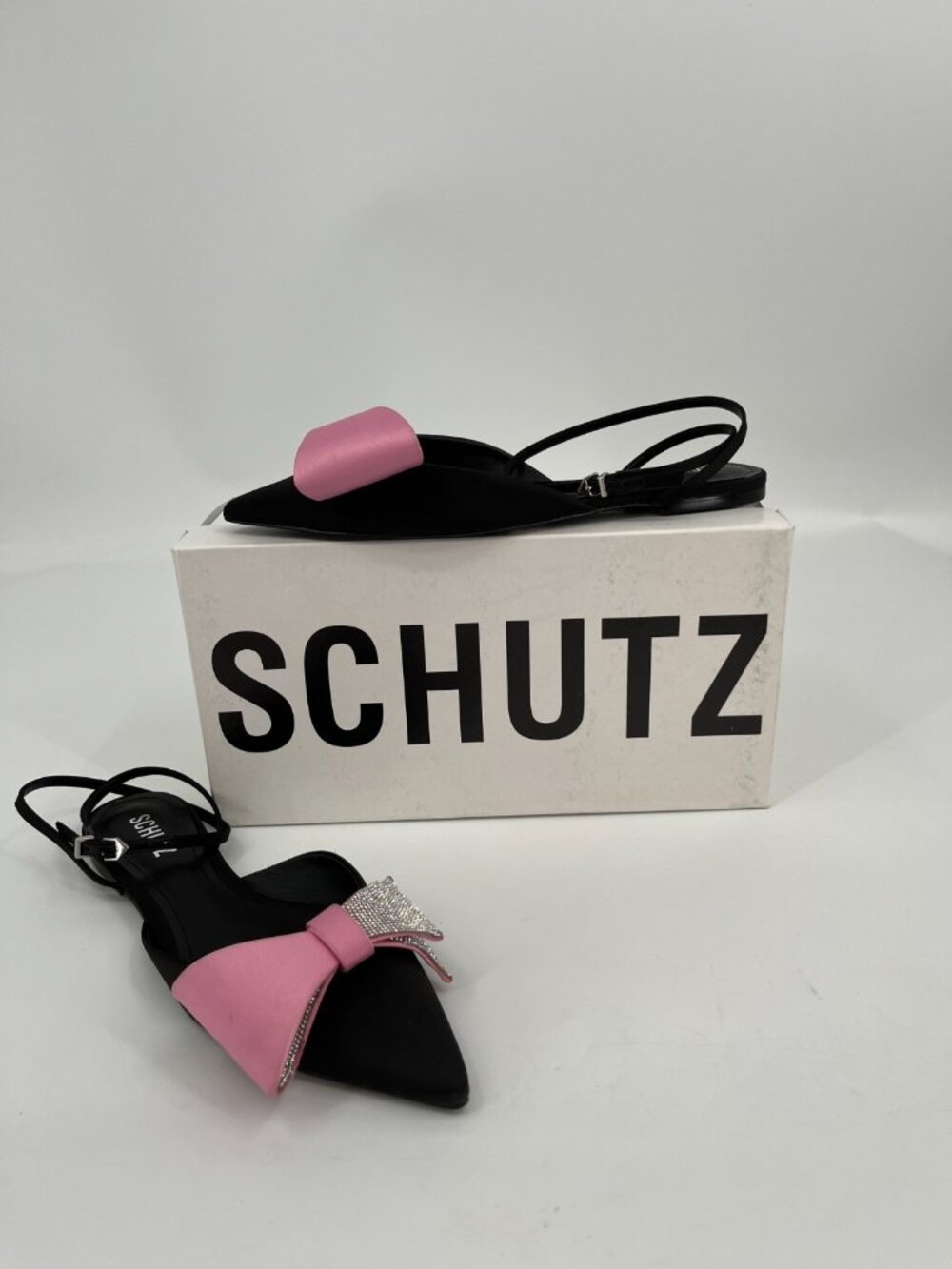 Schutz Women's Kirsten Pointed Toe Flats - Black Candy Blush - Size 9.5 B
